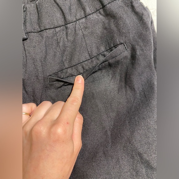 Talbots Size 14 Black 100% Linen Lightweight Cropped Elastic Waistband Pants - Picture 6 of 15